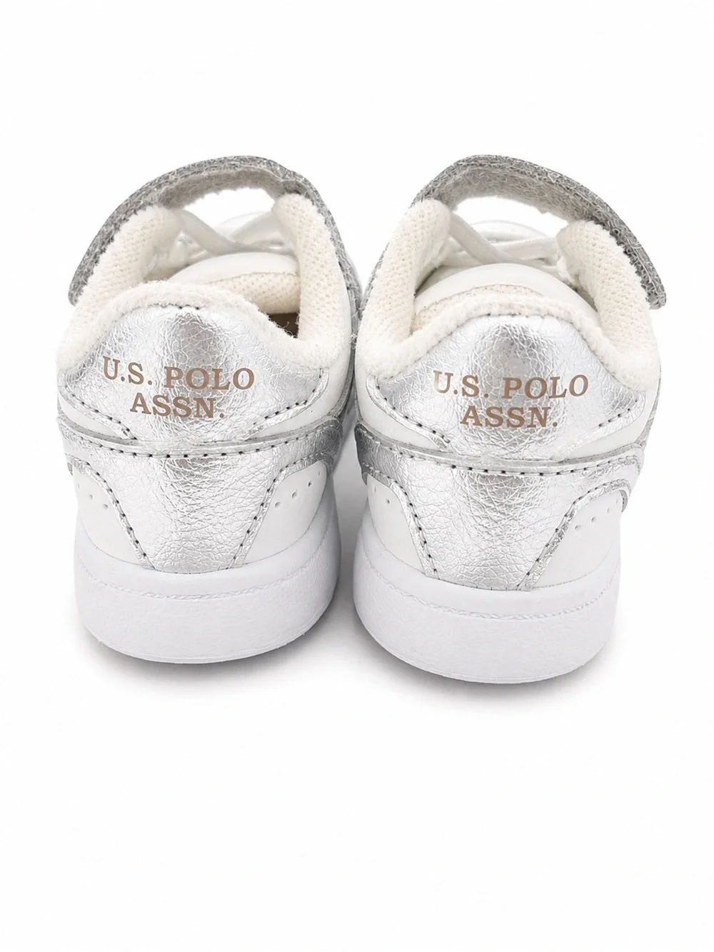 U.S. Polo Assn. Kids White and Silver Velcro Sneakers